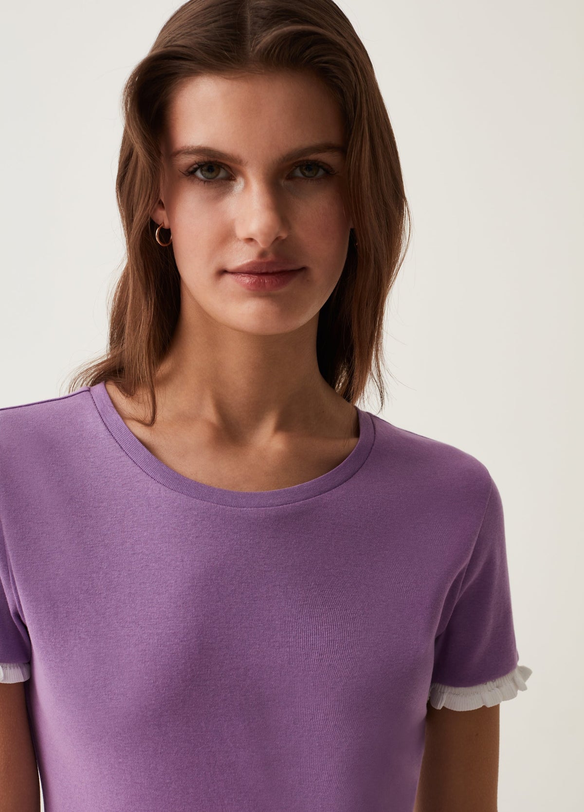 Cotton T-shirt with contrasting frill