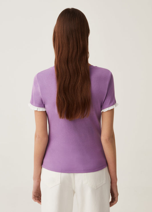 Cotton T-shirt with contrasting frill