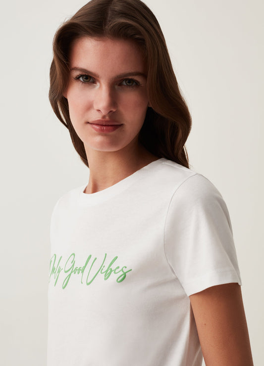 Cotton T-shirt with printed lettering