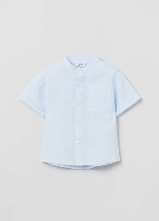 Cotton and linen shirt with short sleeves