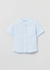 Cotton and linen shirt with short sleeves