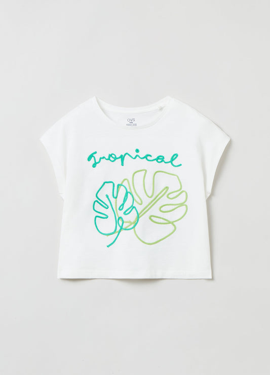 Cropped T-shirt with embroidery