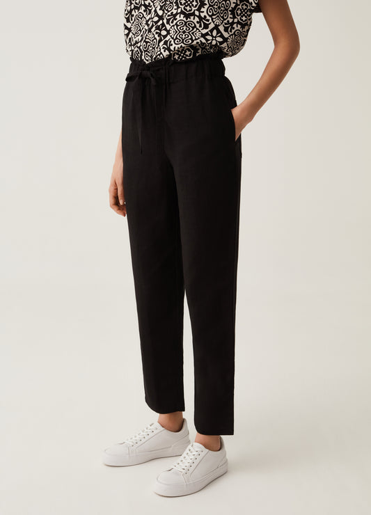 Paper bag trousers in linen and viscose