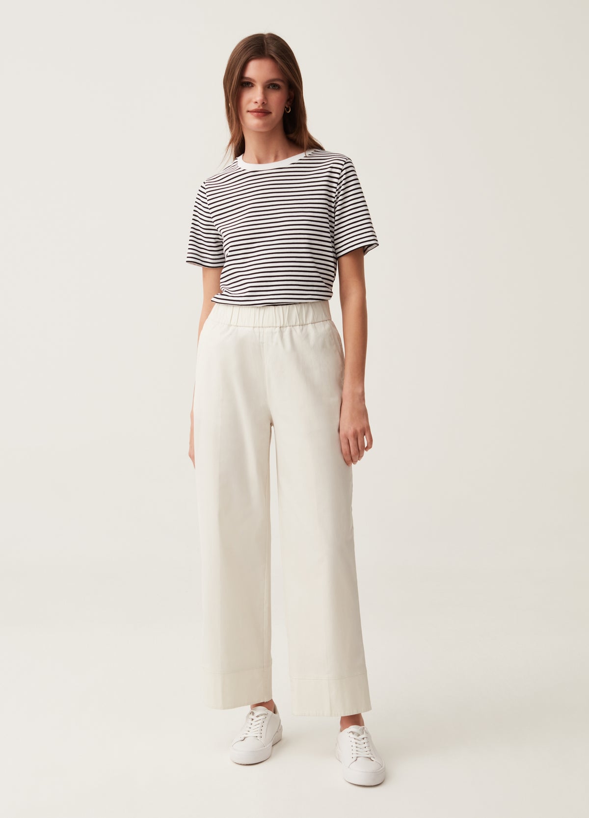 Wide-leg trousers in stretch cotton