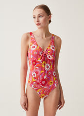 One-piece swimsuit with floral print