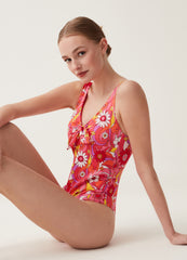 One-piece swimsuit with floral print