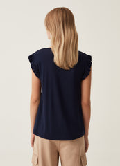 Sleeveless T-shirt with frills