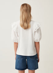 T-shirt with broderie anglaise lace frills