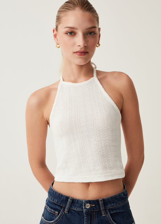 Halterneck crop top in crêpe