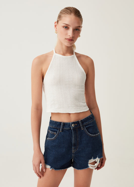 Halterneck crop top in crêpe