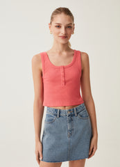 Ribbed crop top with granddad neckline