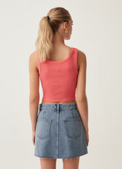 Ribbed crop top with granddad neckline