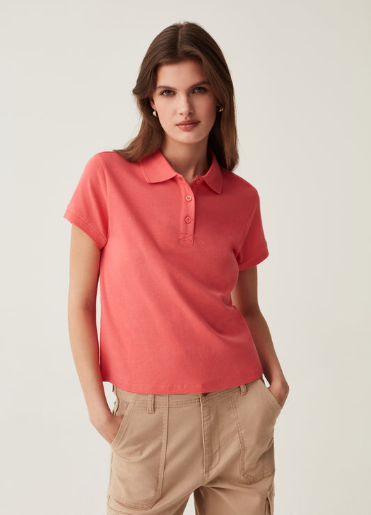 Solid colour cotton polo shirt