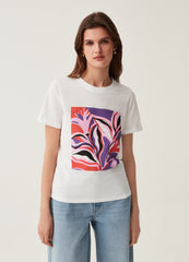 T-shirt in cotton with foliage print