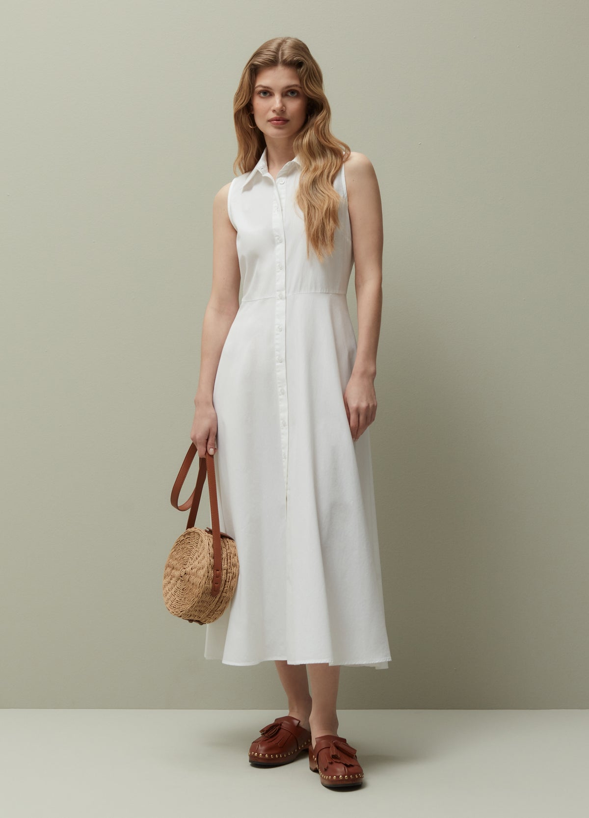 Sleeveless cotton shirt dress