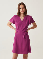 Short dress in viscose with V neck