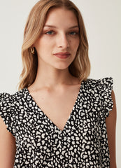 Blouse with patterned flounce