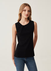 Tank top with round neck and knotted front