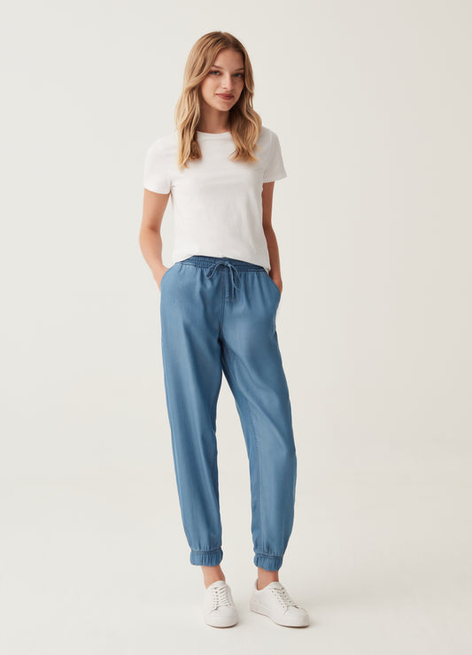 Denim-effect joggers with drawstring