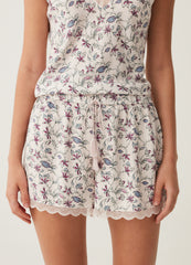 Floral pyjama shorts with lace