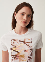 T-shirt with peach blossom foil print