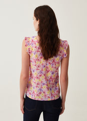 Blouse with patterned flounce