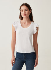 Tank top in slub cotton with flounce