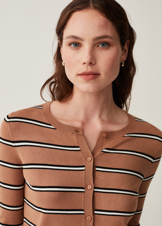 Striped cardigan with three-quarter sleeves