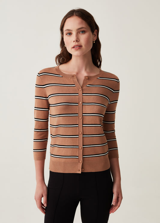 Striped cardigan with three-quarter sleeves