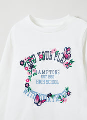 Long-sleeved T-shirt with print and embroidered design