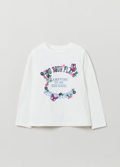 Long-sleeved T-shirt with print and embroidered design