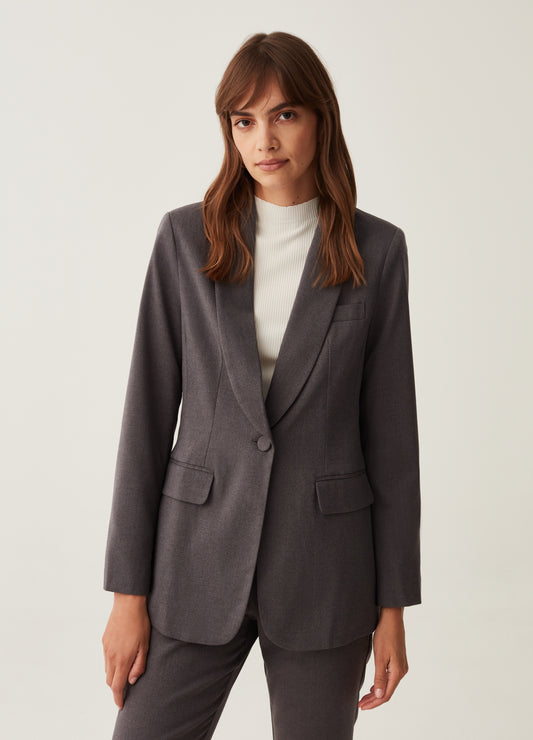 Solid colour single-breasted blazer