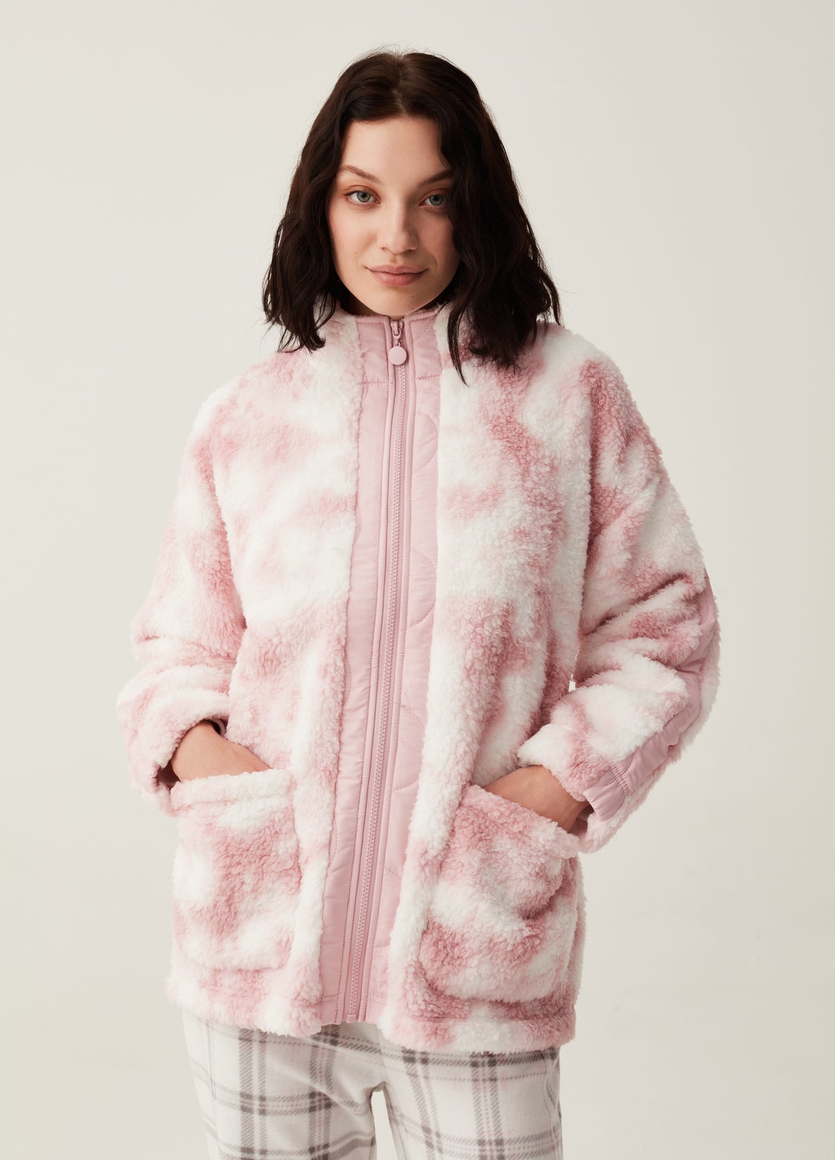 Full-zip short tie-dye dressing gown