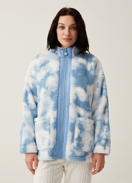 Full-zip short tie-dye dressing gown