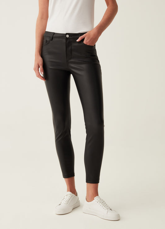 Cropped skinny-fit shiny-effect trousers