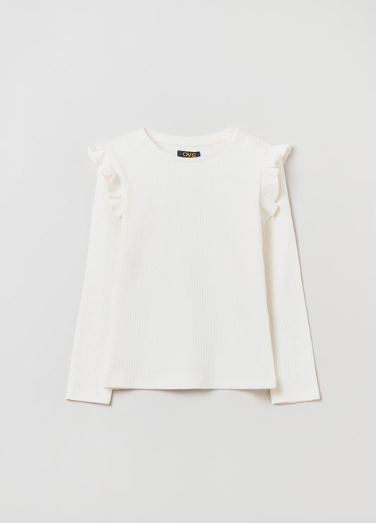 T-shirt with long ribbed sleeves