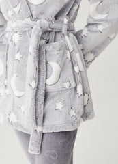 Short robe with stars and moon print