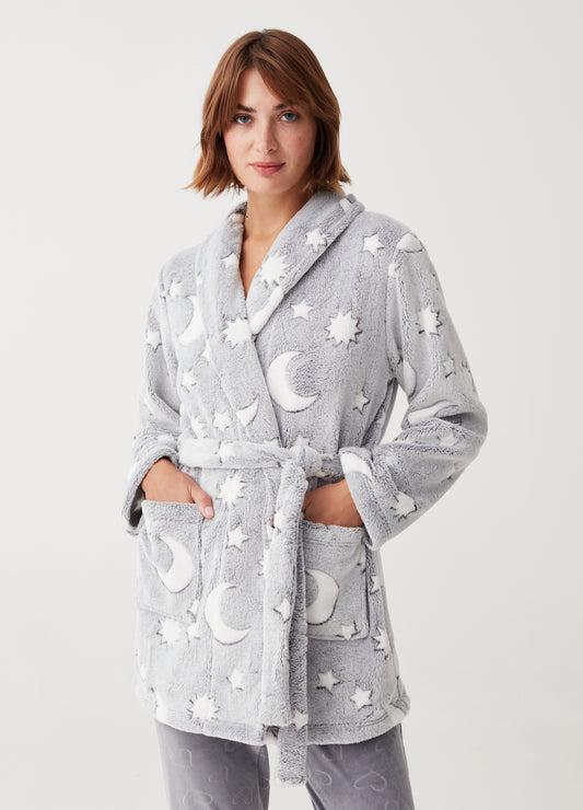 Short robe with stars and moon print