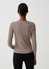 Striped T-shirt with long sleeves and knot