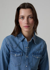 Western shirt in denim with pockets