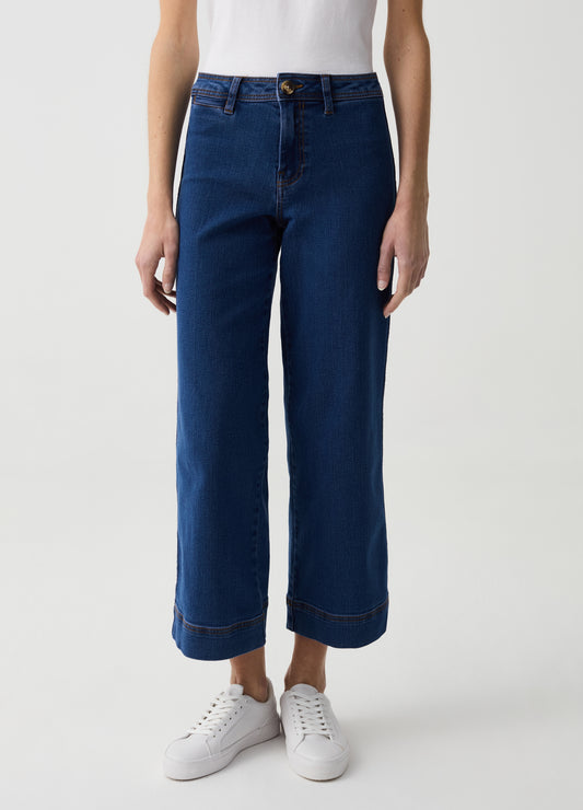 Wide-leg cropped culotte jeans