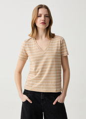 Essential mélange striped T-shirt with V neck