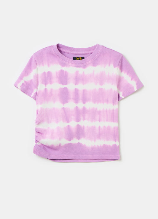 Ribbed T-shirt with tie-dye pattern