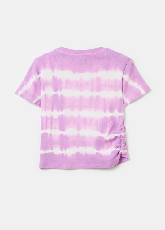 Ribbed T-shirt with tie-dye pattern