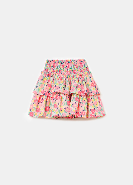 Tiered skirt with floral pattern