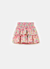 Tiered skirt with floral pattern