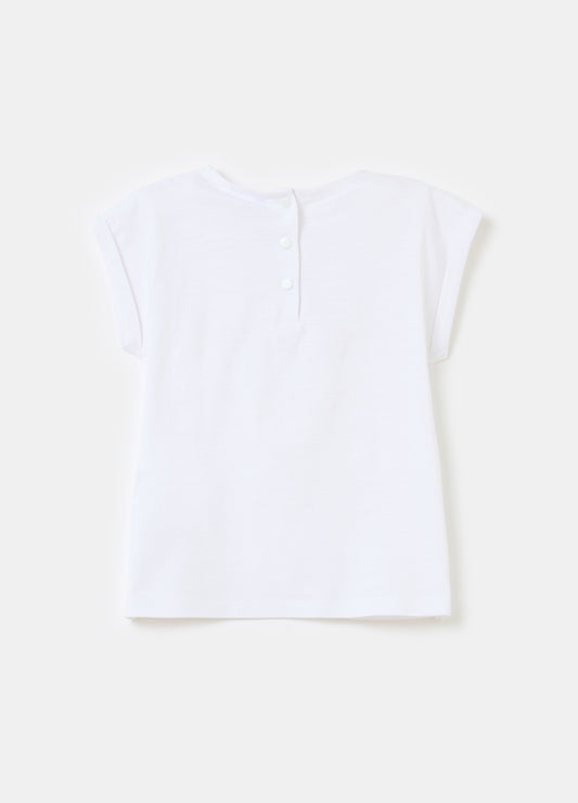 Cotton T-shirt with broderie anglaise insert