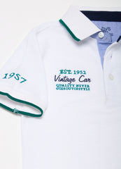 Polo shirt with striped edging and embroidery