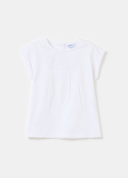 Cotton T-shirt with broderie anglaise insert