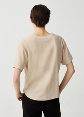 Viscose and linen blouse with V neck